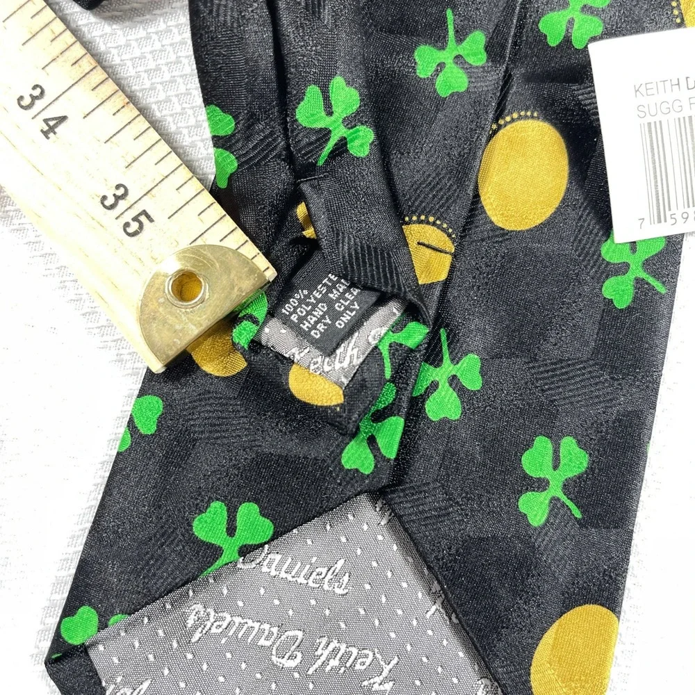NWT Keith Daniels Mens St Patricks Day Leprechaun Shamrock Gold Coin Blk Necktie